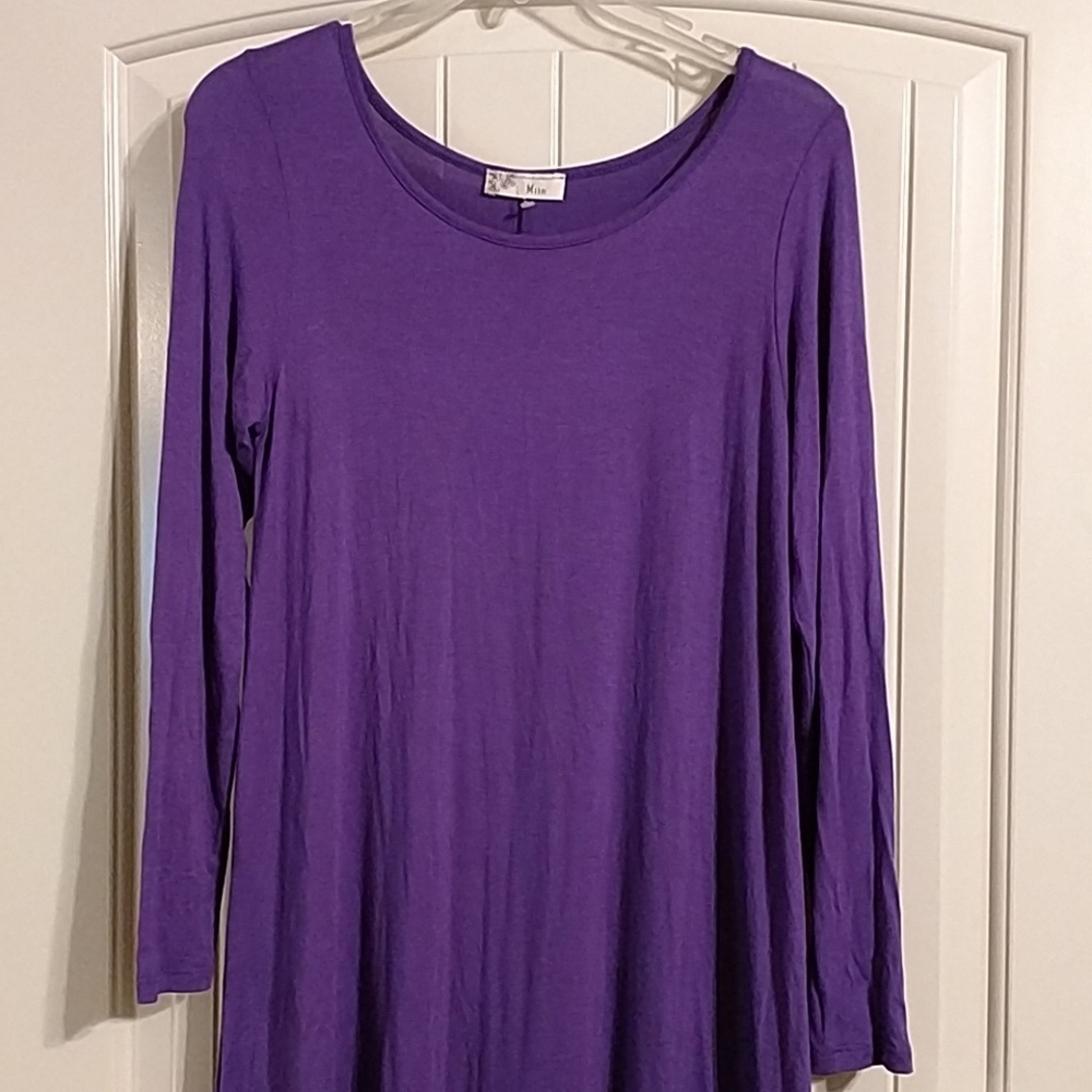 Miin purple rayon knit dress with lace trim